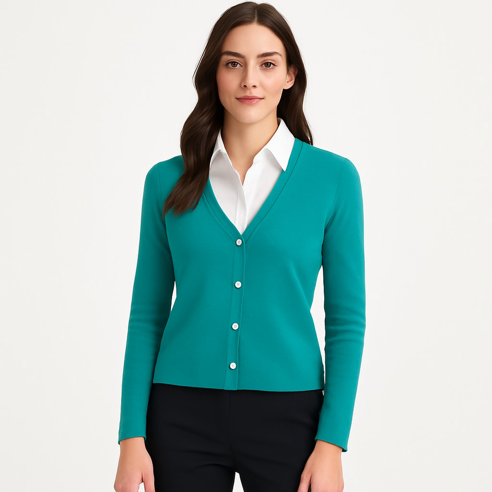 Lands' End Teal V-Neck Cardigan Sweater Petite Small SP